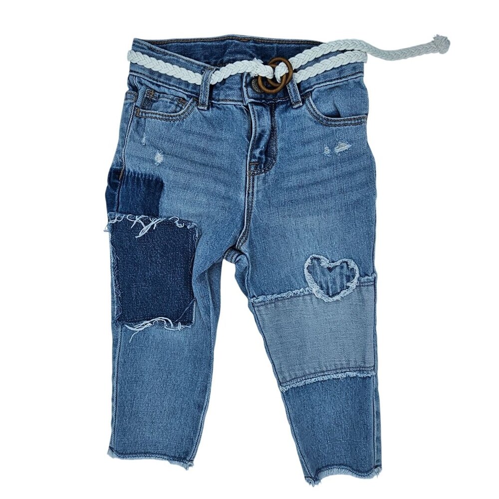 Gap Cottagecore Denim Toddler Girlfriend Jeans 2 Years W/ Heart Patchwork Distre
